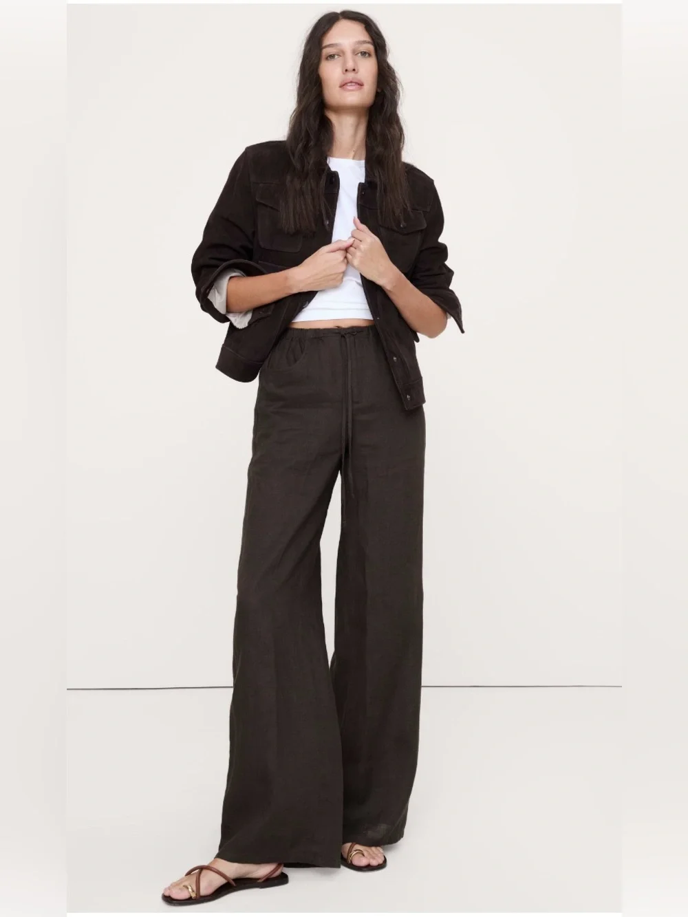 BANANA REPUBLIC THE STUDIO WIDE-LEG DRAWSTRING PANT IN LINEN
